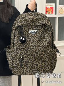 Street Style Leopard Print Backpack Casual Travel Commuting Womens Bag Double Shoulder Lightweight Polyester Fiber Zipper Closure