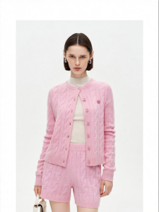 Pink Cable Knit Wool Sweater