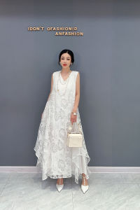Fashionable Sleeveless Long Dress Pure Color Fresh Style Korean Version Summer New Arrival Womens Dress Elegant round Neck A-Line Skirt