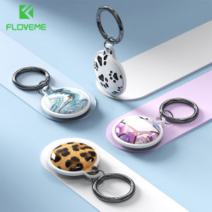 FLOVEME Luxury Marble Soft Shell For AirTag Case With Keychain Cute Leopard Pet Dog GPS Anti-lost Device Accessories