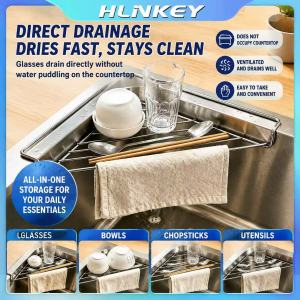 HLINKEY Space Saving Kitchen Sink Organizer 304 Stainless Steel Sponge Drain Basket Faucet Dishcloth Scrubber Storage Rack Rustproof Multifunctional