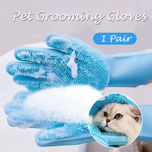 Pet Bath-Scrubber Gloves Heat Resistant Silicone Gloves Bathing Massaging for Dogs and Cats Pet Supplies