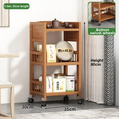 TUOJUE | Solid Wood Multi-Layer Storage Rack Movable Kitchen Living Room Tea Cabinet Shelf Easy-To-Assemble Tea Leaf Storage Cart