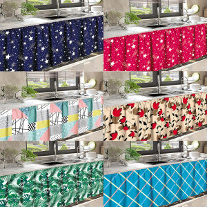 Free Shipping 3PCS For 99Pesos Kitchen Short Sink Curtain Beautiful Design 100*70cm Lababo Curtain Cover Cabinet Kitchen Curtains Black Grey Kitchen Sink Curtain Lababo Under Sink Curtains Short Half Kurtina Cotton 70cm*100cm