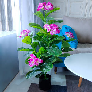 Lush Plastic Fake Flower Faux Green Plant Potted Bonsai Living Room Floor Standing Decoration Artificial Tree Ornament