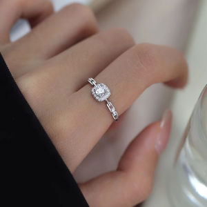 Silver Color Zircon Ring For Women Geometry Hollow Out Classic Jewelry Engagement Gift