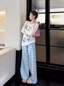 Quần Ống Đứng Kẻ Caro Cạp Cao Rộng Rãi Cho Nữ Mùa Hè Phong Cách Hàn Quốc Quần Áo Hai Mảnh Nhỏ Gọn Kate Cat