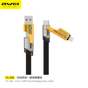 Awei CL-226 Zinc Alloy 4 plug fast charging cable 65w Type-C 27w Lighting with Indicator light for fast charging Nylon braided cable for iphone Huawei