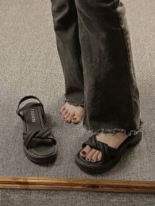 Plus Size Womens Shoes Wide Feet 41-43 Internet Celebrity Thick Bottom Chunky Heel Sandals Womens Outwear Summer New Arrival Roman Beach Shoes 42