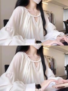 DUOFEIYAN | Áo Sơ Mi Tay Bồng Cổ Tròn Dài Tay Màu Trắng cho Phụ Nữ Mùa Xuân Hè Thời Trang Chất Lượng Bảo Vệ da