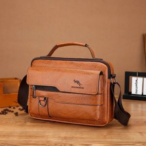 Luxury Kangaroo ยี่ห้อ Messenger กระเป๋าผู้ชายหนัง Casual Crossbody กระเป๋าสําหรับชายสีน้ําตาลสีดําธุรกิจไหล่กระเป๋ากระเป๋าถือชาย