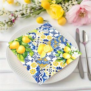 Mediterranean Blue Lemon Party Supplies Amalfi Coast Disposable Tableware Paper Summer Birthday Wedding Decor Supplies