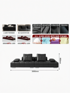 MEIZHAISHENGHUO | Minimalist Style High-End Genuine Leather Black Straight Sofa