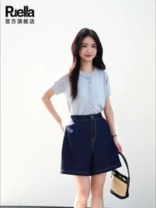 puella | Icy Silk Knit T-Shirt Short Sleeve Sweet Lace Collar