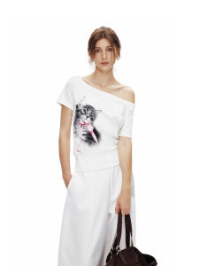 Lazy Cat Butterfly Knot Short Sleeve T-Shirt Loose Fit Casual Style Banditk Gangn Womens Summer Top Creative Print Cotton