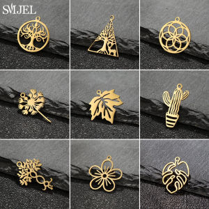 5pcs Cute Stainless Steel Flower Charms for Jewelry Making Cactus Dandelion Maple Leaf Pendant Mini Charm Bracelet Earrings DIY