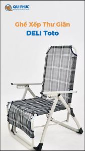 Ghế Thư Giãn Gấp Gọn DELI Toto - Chính Hãng Qui Phúc - Ghế Gấp Dã Ngoại Khung Thép Lưới