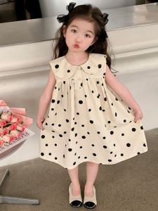 Girls Summer Sleeveless Polka Dot Dress 2023 New Peter Pan Collar Vest Dress Online Red Ocean Princess Dress Fashion