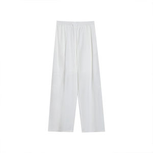 White Drawstring Loose Wide Leg Pants Women Summer Thin Straight Loose Lazy Slimming Floor-Length Knife-Edge Pants