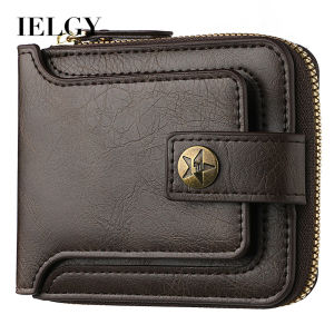 IELGY New wallet mens short multi-functional card bag buckle coin purse
