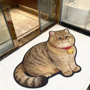 VIKAMA Cute 3D Visual Chubby Cat Irregular Rug Non-slip Water-absorbent Doormat for Bedroom & Bathroom Home Decor Mat