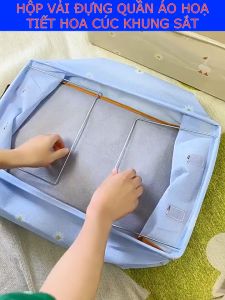 Hộp vải đựng quần áo hoạ tiết hoa cúc khung sắt