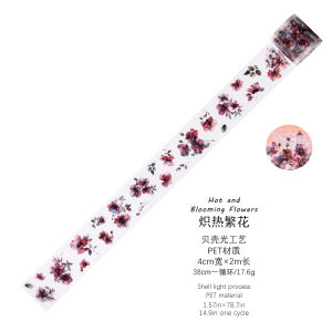 Watercolor Floral Handmade Tape PET Die-Cut Adhesive Decorative Material for Scrapbooking Shell Pattern Vintage Design