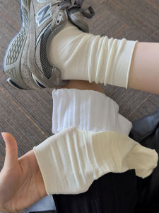Women's Mid-Calf Thin Cotton Socks: Gray Cool Feeling Ice Sensation No-Cuff & White for Small Leather Shoes