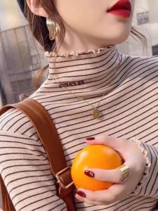 เสื้อเชิ้ตคอปกสั้นผู้หญิง ทรงเข้ารูป แขนยาว ทรงเข้ารูป ลายทาง เสื้อเชิ้ตผู้หญิง ฤดูใบไม้ร่วง ฤดูหนาว เสื้อเชิ้ตผู้หญิง