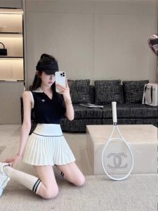 ฤดูร้อน ชุดกีฬาเทนนิส ลำลอง ชุดแบดมินตันชุดสองชิ้นเสื้อโปโลอเมริกัน กระโปรงพลีท สไตล์วิทยาลัย โพลีเอสเตอร์ ไฟเบอร์