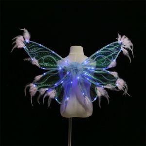 ผู้ใหญ่เด็กคริสต์มาสฮาโลวีนมีไฟส่องแสงระยิบระยับขนนกนางฟ้าเอลฟ์ปีกผีเสื้ออุปกรณ์การแสดงบนเวที