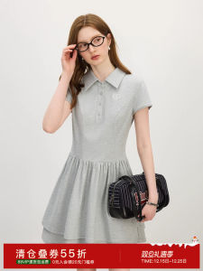 Casual Polo Collar Dress Womens Summer New Cool Sensation Waist Inward Short Skirt Fashion Brand Fan Si Lan En Cotton Polyester A-Line Dress