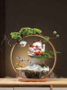 โคมไฟกวางม่านน้ำตก-แมวนำโชค วัสดุเซรามิก แมวกวักขนาด 4.5 นิ้ว มีไฟ LED เสริมฮวงจุ้ย ตกแต่งสถานที่เพิ่มความหรูหรา