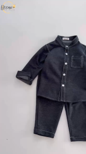 BE90 Bộ quần dài áo cổ tàu BEEMO áo cộc tay quần đùi cho bé trai phong cách Hàn Quốc