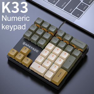 APAYADO K33 Mini Numeric Keyboard 33KeysBlue Mechanical ShaftRGBPBT Keycaps for Treasury / Accounting / Finance