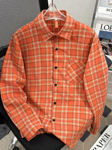 เสื้อเชิ้ตแขนยาวลายสก็อตสไตล์ฮ่องกง ฤดูใบไม้ผลิและฤดูใบไม้ร่วง แฟชั่นลำลอง คู่รัก ป้องกันแสงแดด เสื้อเชิ้ตผู้ชาย