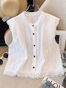 Brand Discount French Style Lace Trim Hollow out Casual Sleeveless Shirt Women Anti Aging Breathable Top Small Flying Sleeve
