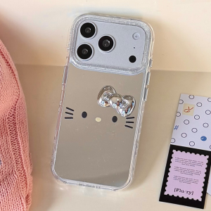 Sanrio | Korea INS Makeup Mirror Bow Hello Kitty Phone Case For iphone 17 16 15 Pro Max 17 TPU Border Shockproof Protective Phone Cover