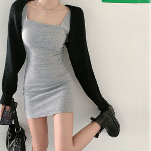 YU Womens Knitted Tight-Fit Mini Dress Black White Grey Base Layer Tank Dress High Waist Backless Spring Summer Autumn Winter