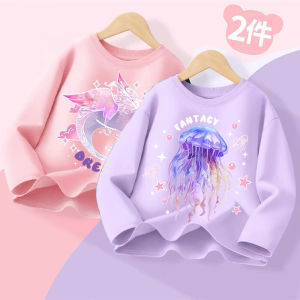 Girls Long Sleeve Base Shirt Spring Autumn Loose Fashionable Childrens Clothing Soft Treatment Sport Style Cartoon Print T-Shirt