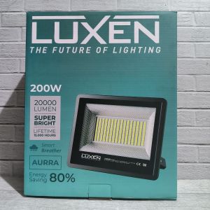 LUXEN AURRA SOROT LED FLOOD LIGHT 200W 200 WATT CAHAYA PUTIH COOL DAYLIGHT 6500K / KUNING WARM WHITE 3000K BAGUS KUALITAS TERJAMIN ORIGINAL GARANSI 1 TAHUN ANTI AIR IP65