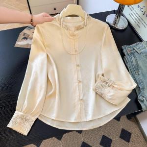 Design Ethnic Stand Collar Embroidered Shirt Silk Finish Slimming Upper Wear