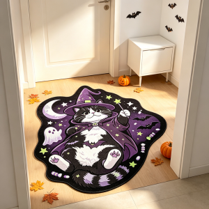Thảm Chùi Chân Hình Mèo Phù Thủy Halloween VIKAMA Thảm Trải Sàn Lối Vào Trong Nhà Chống Trượt Với Họa Tiết Hình Ngôi Sao Ma Quái Để Trang Trí Ngày Lễ