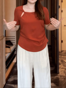 Plus Size Sweet and Spicy Stylish Shoulder Short Sleeve T-Shirt Womens Summer Slightly Oversized Girls Waist Tight Tummy Hiding Unique Chic Tops