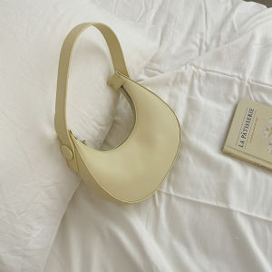 Fashionable Underarm Bag Womens Handbag Shoulder Bag Soft PU Leather Zipper Closure Korean Style Casual Small Size New Moon Bag
