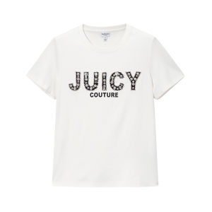 Juicy Couture | Heavily Embellished White Printed Round Neck Short Sleeve Tshirt