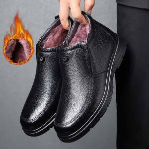 CHMOZYF Mens Genuine leather Boots New Comfortable Autumn Winter Outdoor Warm Plush Casual Thick Soled Wear-resistant Boots