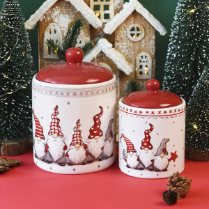 OMK Christmas style sealed Jar container food storage box ceramic tea caddy Christmas Decoration