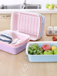 Double Layer Kitchen Drain Basket Vegetable Wash Basin Bowl Chopsticks Drain Home Use Fruit Vegetable Storage Basket Hot Pot Vegetable Basket Fruit Basin