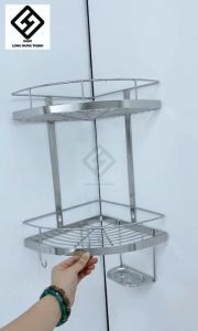 Kệ góc phòng tắm INOX 304 có khay xà bông (20x20 25x25 cm) kệ phòng tắm tiện dụng chất liệu 100% INOX 304 sáng bóng kệ góc 2 tầng